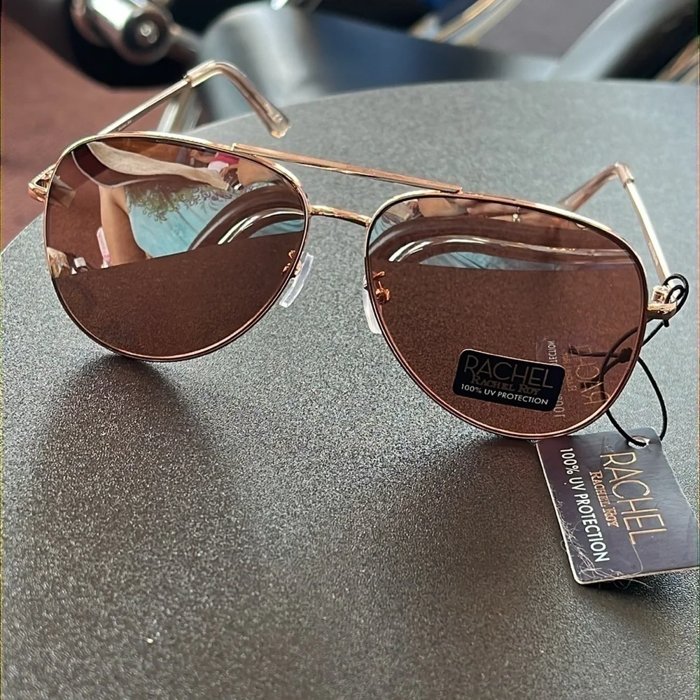 Brand New Rachel Roy Aviator Sunglasses Mirrored Rose Gold Tone Rimless